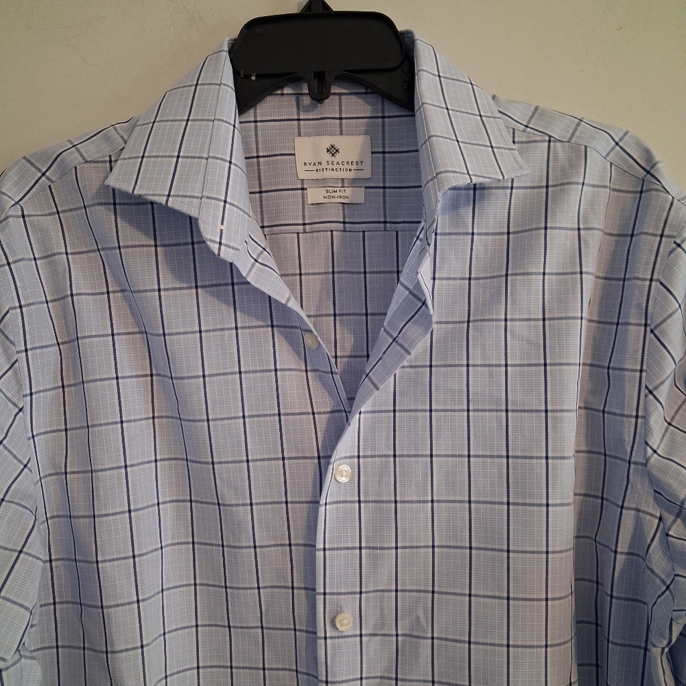 Blue Plaid Shirt Mens Size 16 - Picture 5 of 7
